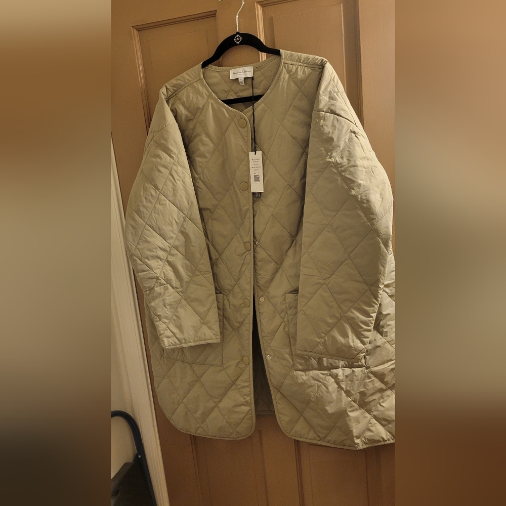 New Michael Stars 2x sonnet snap front quilted coat in light olive